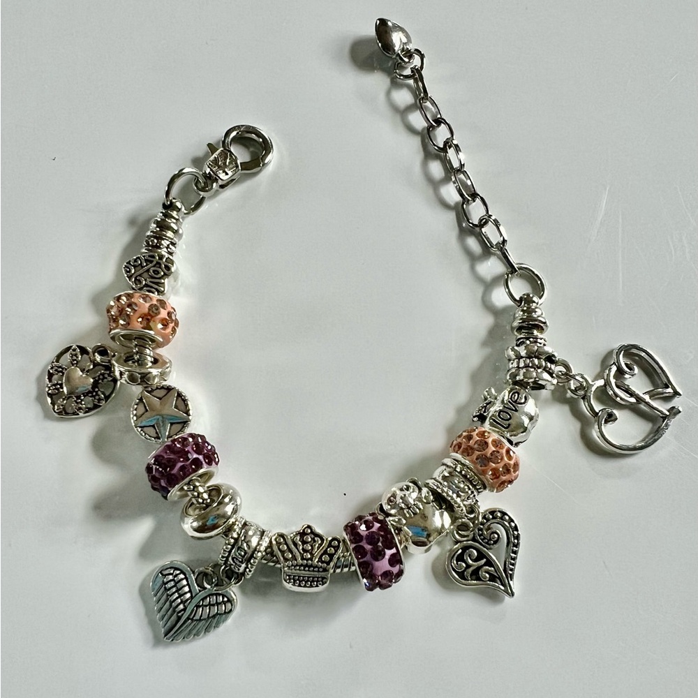 Silver and Purple Charm Bracelet